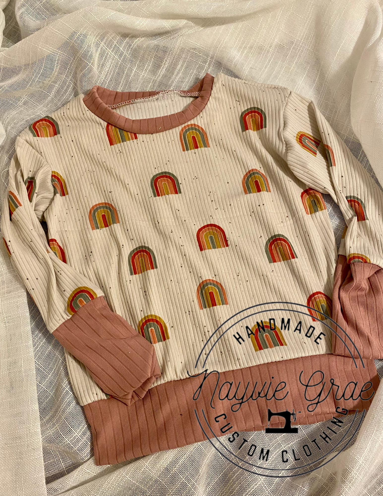 12m-3y GWM Sweatshirt | Rainbow with Rose Coords | Ribbed